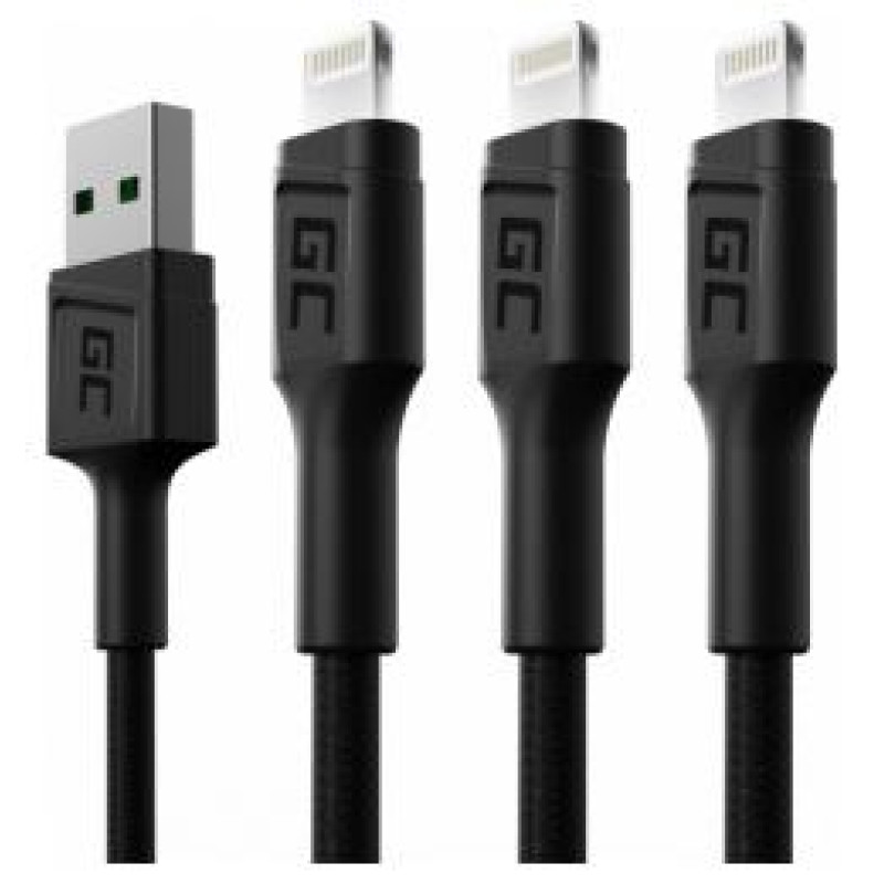 Green Cell GC Ray Cable Set 3x USB - Lightning with the LED Diode Fast Charging 1.2m