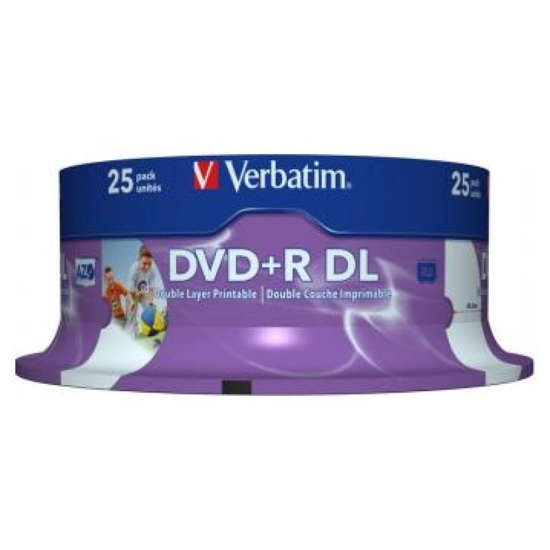 Verbatim Matricas DVD+R DL Verbatim 8.5GB Double Layer 8x AZO Wide Printable non ID 25 Pack Spindle