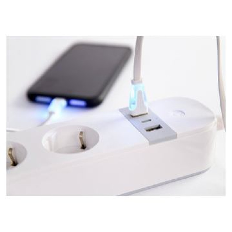 Gembird Viedā Rozete Gembird Smart Power Strip with USB Charger 4 Sockets White