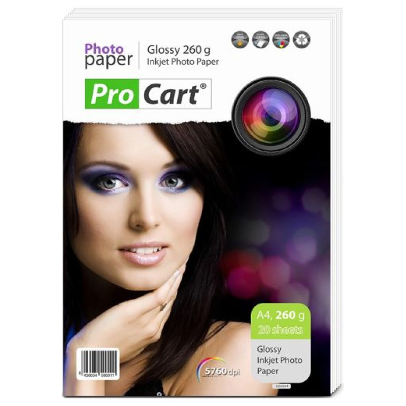 Procart glancēts fotopapīrs A4 260g/m2 20 lapas
