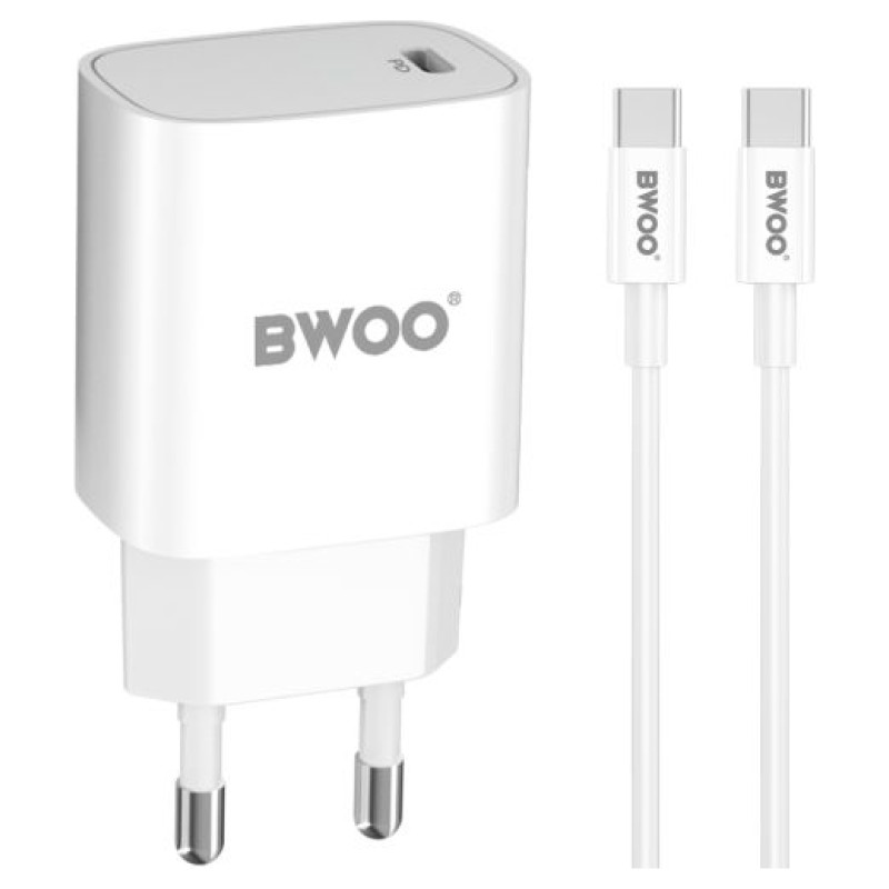 Bwoo CDA159 mobilo telefonu lādētājs Type-C 20W PD +Type-C kabelis 1m
