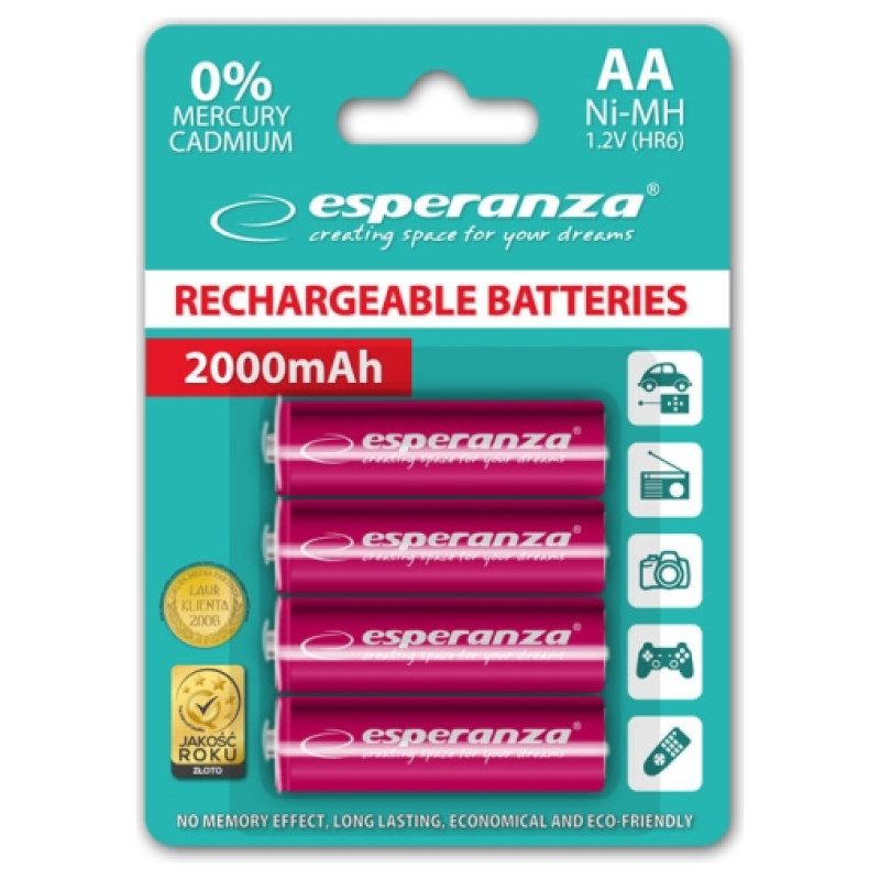Esperanza EZA104R PRECHARGED HR6 2000MAH ALWAYS READY BLISTERA IEPAKOJUMĀ 4GB.