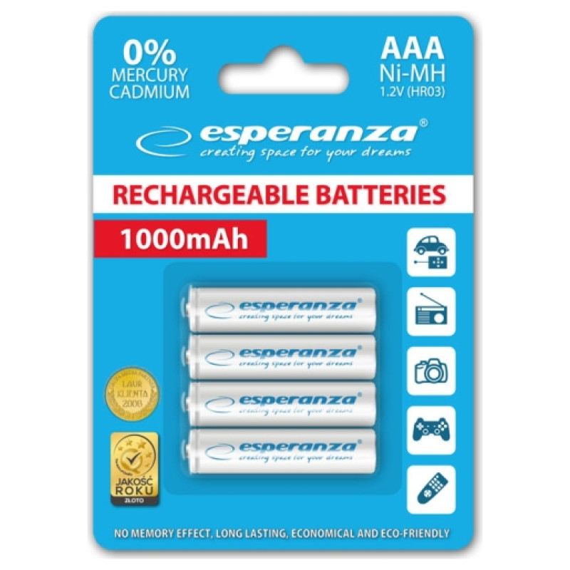 Esperanza EZA102W PRECHARGED HR03 1000MAH ALWAYS READY BLISTERA IEPAKOJUMĀ 4GB.