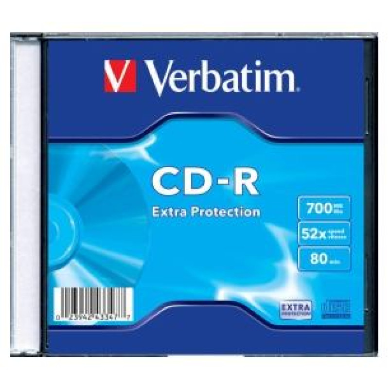 Verbatim Matricas CD-R Verbatim 700MB 1x-52x Extra protection, Single Wrap Slim