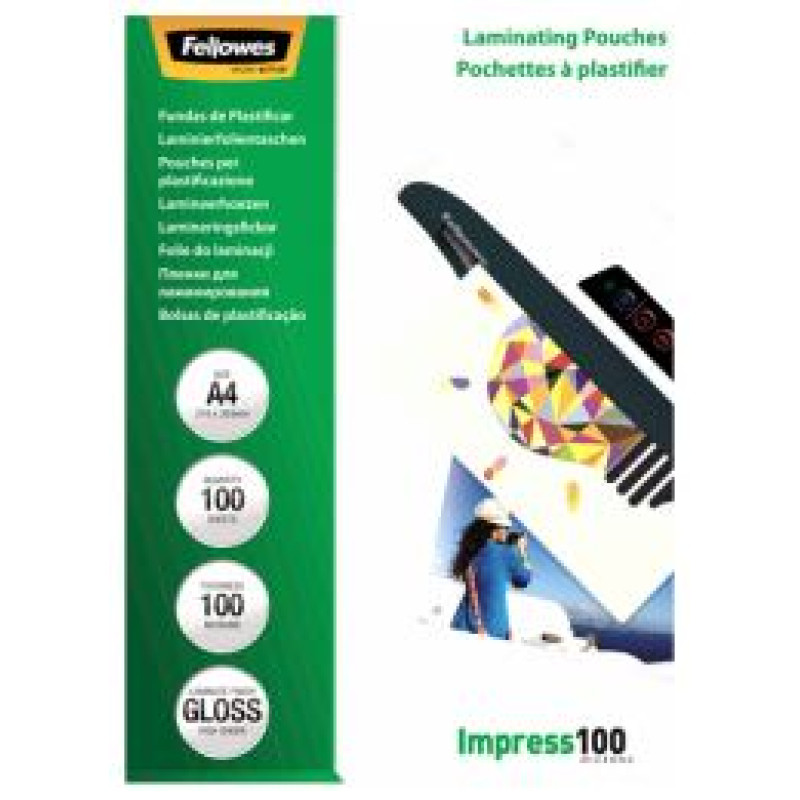 Fellowes Laminē&scaron;anas plēves Fellowes A4 Glossy 100 Micron Laminating Pouch - 100 pack