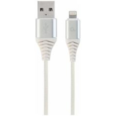 Gembird USB Male - Lightning Male Premium cotton braided 1m Silver/White