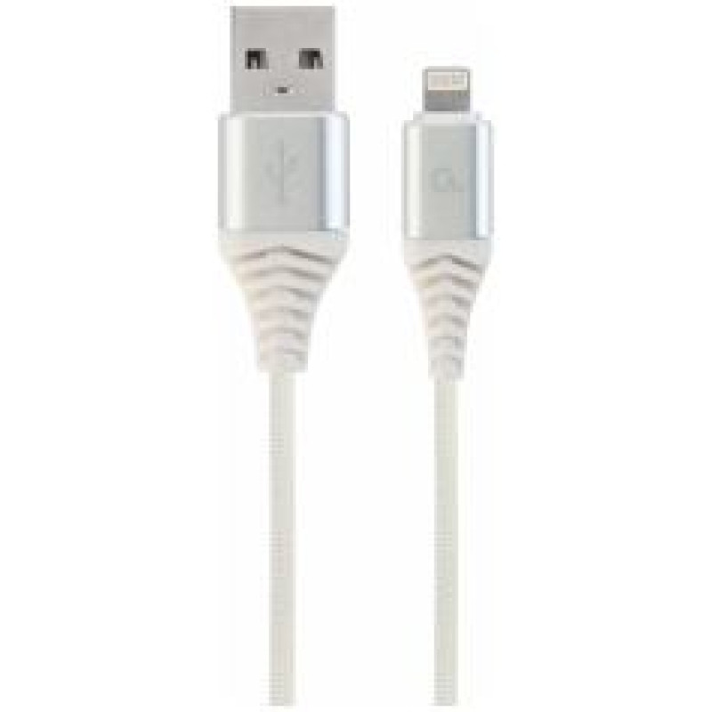 Gembird USB Male - Lightning Male Premium cotton braided 1m Silver/White