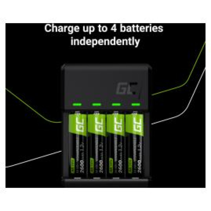 Green Cell GC VitalCharger Ni-MH AA and AAA Battery Charger with Micro USB and USB-C port