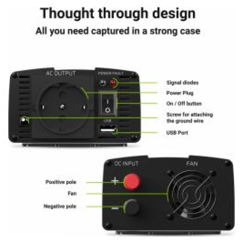 Green Cell Strāvas pārveidotājs Green Cell Car Power Inverter Converter 24V to 230V 300W/ 600W