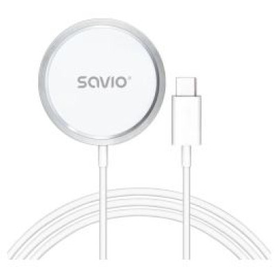 Savio Bezvadu Lādētājs Savio ar USB - USB-C kabeli 15W 1m White