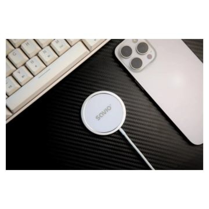 Savio Bezvadu Lādētājs Savio ar USB - USB-C kabeli 15W 1m White