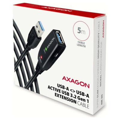 Axagon Active extension USB 3.2 Gen 1 A-M > A-F cable, 5 m long. Power supply option.