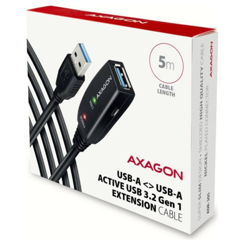 Axagon Active extension USB 3.2 Gen 1 A-M > A-F cable, 5 m long. Power supply option.