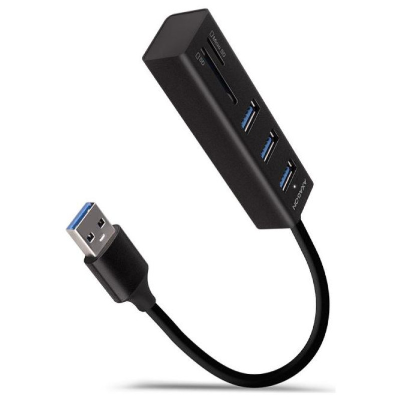 Axagon HMA-CR3A 3x USB-A + SD/microSD, USB3.2 Gen 1 hub, metal, 20cm USB-A cable