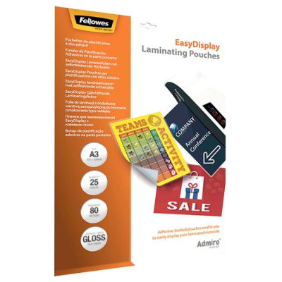 Fellowes LAMINATOR POUCH ADHESIVE/A3 80 25PCS 5601803 FELLOWES