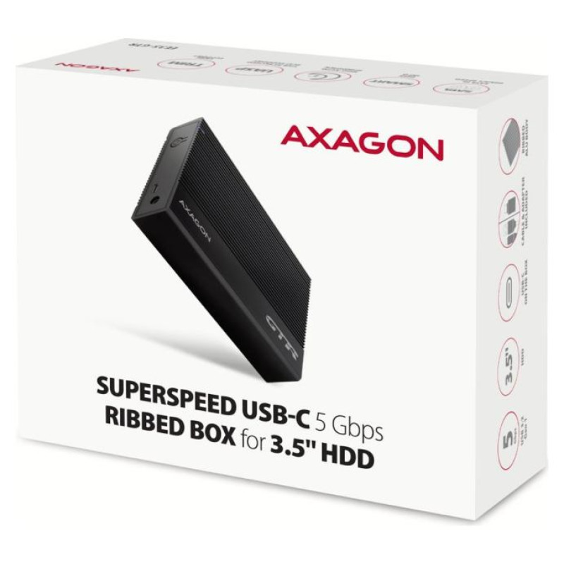 Axagon EE35-GTR USB-C 3.2 Gen 1 - SATA 6G, 3.5" External RIBBED box BLACK
