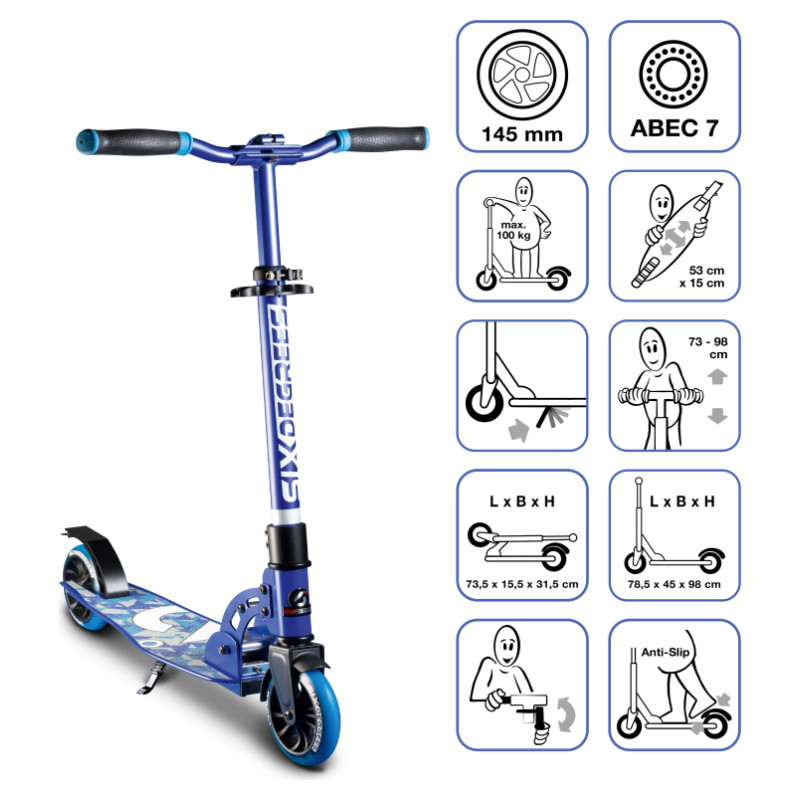 Six Degrees Aluminium Scooter skrejritenis 145 mm, zils - AU 585