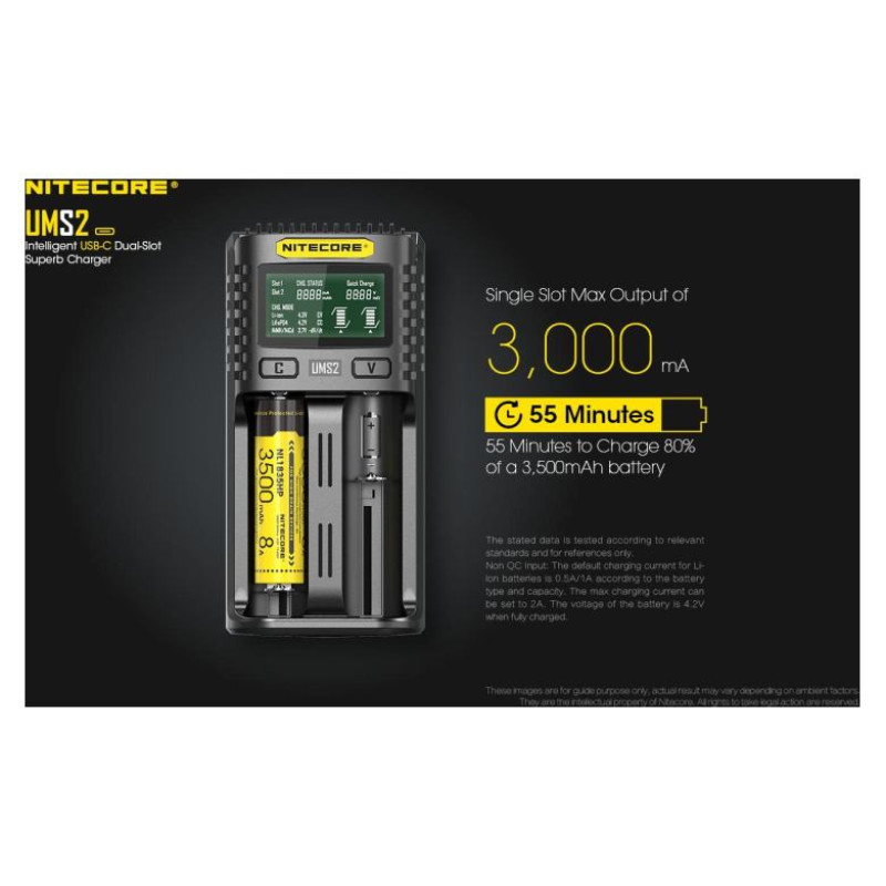 Nitecore BATTERY CHARGER 2-SLOT/UMS2 NITECORE