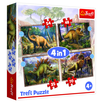 Trefl Pužļu komplekts 4in1 Dinozauri