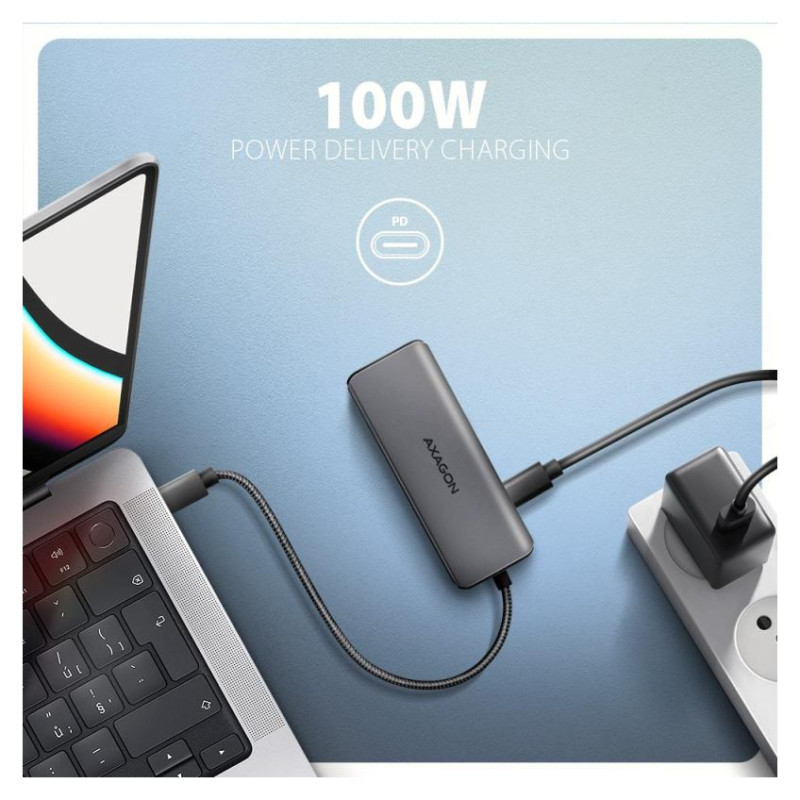 Axagon HMC-5H8K USB 5Gbps hub, 2x USB-A, USB-C, HDMI 8k/30Hz, PD 100W,