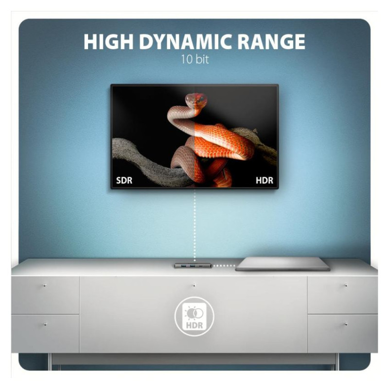 Axagon HMC-5H8K USB 5Gbps hub, 2x USB-A, USB-C, HDMI 8k/30Hz, PD 100W,