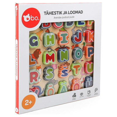 BO. Развивающий деревянный пазл "Алфавит и Животные" (на эстонском языке)