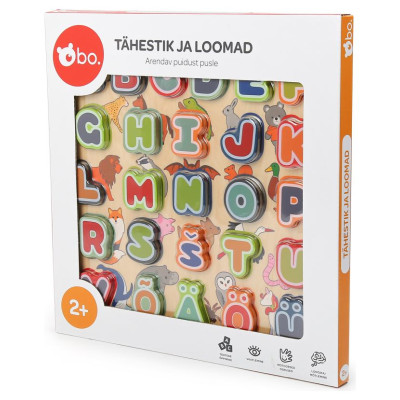 BO. Развивающий деревянный пазл "Алфавит и Животные" (на эстонском языке)