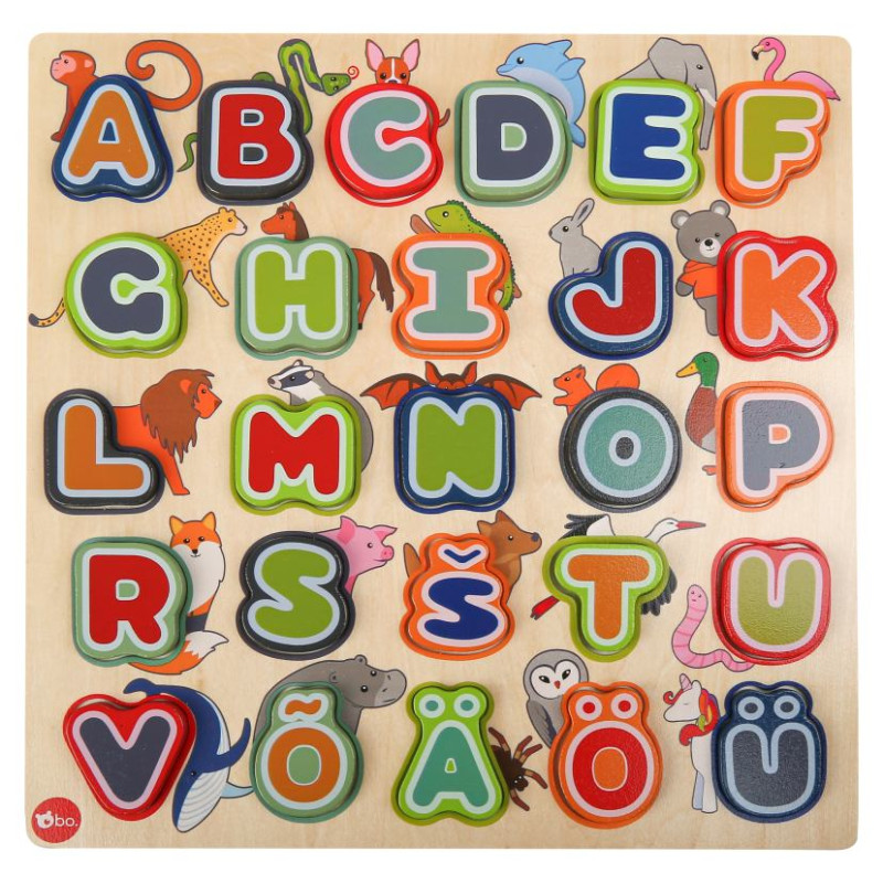 BO. Развивающий деревянный пазл "Алфавит и Животные" (на эстонском языке)