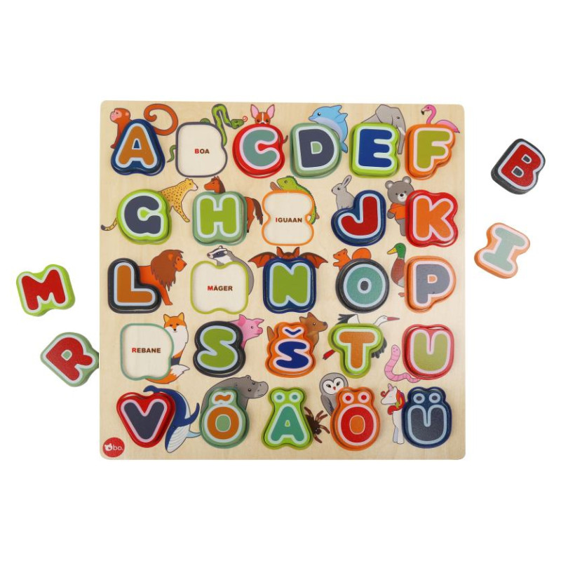 BO. Развивающий деревянный пазл "Алфавит и Животные" (на эстонском языке)