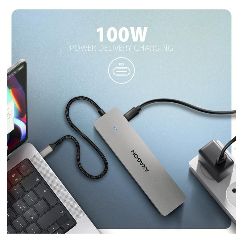 Axagon HMC-7HX2 USB-C 3.2 Gen 1 hub, 2x USB-A + 1x USB-C, 2x HDMI 4K 60Hz, GLAN, PD 100W, 15cm USB-C cable