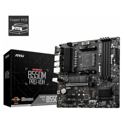 MSI Mainboard|MSI|AMD B550|SAM4|MicroATX|Memory DDR4|Memory slots 4|2xPCI-Express 3.0 1x|1xPCI-Express 4.0 16x|2xM.2|1x15pin D-sub|1xHDMI|1xDisplayPort|2xAudio-In|1xAudio-Out|2xUSB 2.0|4xUSB 3.2|1xPS/2|1xRJ45|B550MPRO-VDH