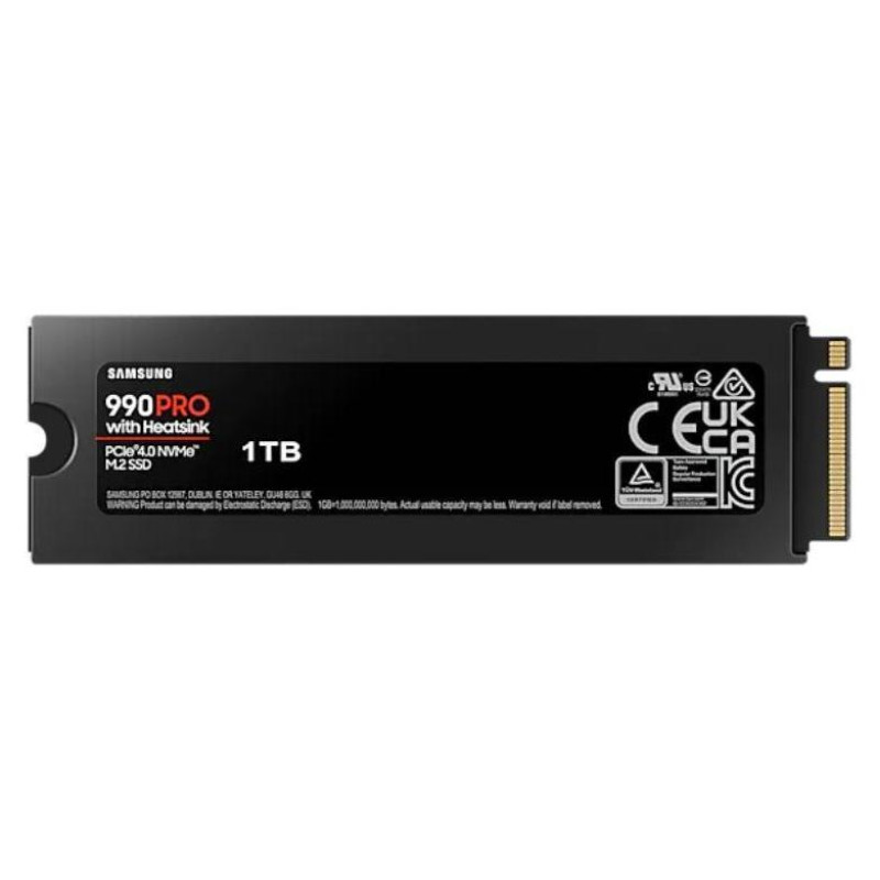 Samsung SSD|SAMSUNG|990 PRO with Heatsink|1TB|M.2|PCIE|NVMe|MLC|Write speed 6900 MBytes/sec|Read speed 7450 MBytes/sec|2.3mm|TBW 600 TB|MTBF 1500000 hours|MZ-V9P1T0GW
