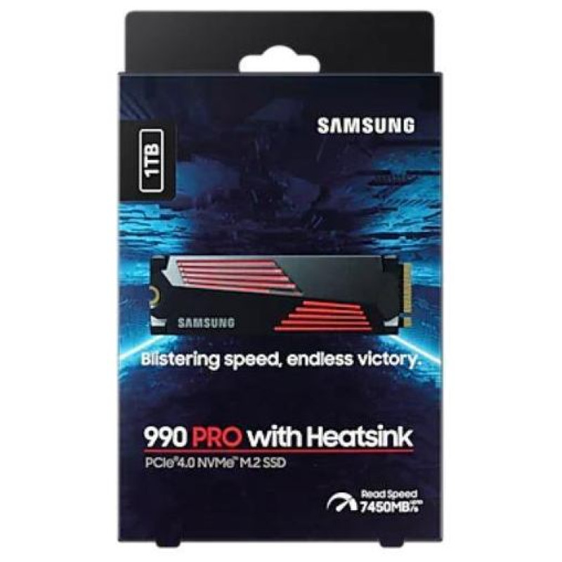 Samsung SSD|SAMSUNG|990 PRO with Heatsink|1TB|M.2|PCIE|NVMe|MLC|Write speed 6900 MBytes/sec|Read speed 7450 MBytes/sec|2.3mm|TBW 600 TB|MTBF 1500000 hours|MZ-V9P1T0GW