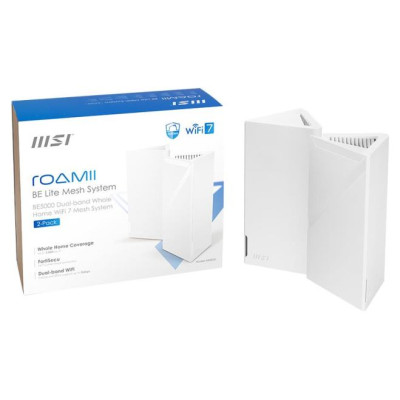 MSI Wireless Router|MSI|2-pack|5000 Mbps|Mesh|Wi-Fi 5|Wi-Fi 6|Wi-Fi 7|IEEE 802.11a|IEEE 802.11b|IEEE 802.11g|MRBE50-2PK