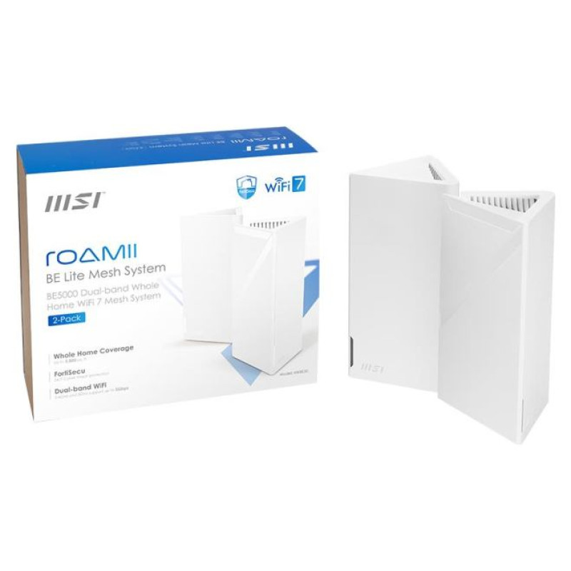 MSI Wireless Router|MSI|2-pack|5000 Mbps|Mesh|Wi-Fi 5|Wi-Fi 6|Wi-Fi 7|IEEE 802.11a|IEEE 802.11b|IEEE 802.11g|MRBE50-2PK