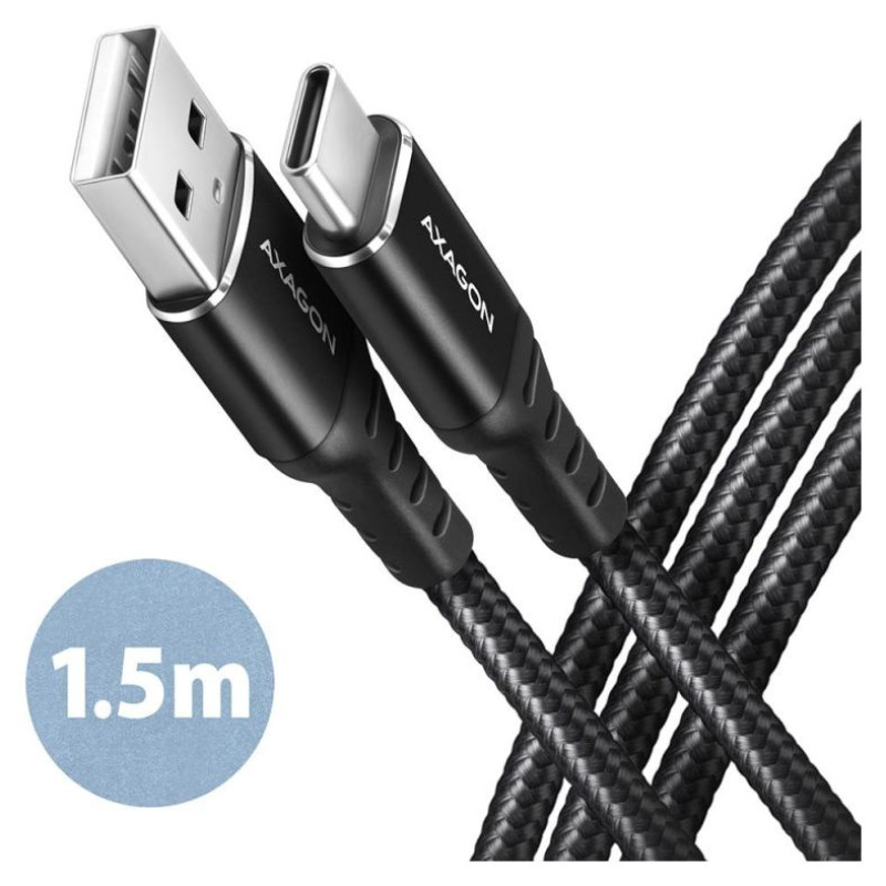 Axagon Data and charging USB 2.0 cable length 1.5 m. 3A. Black braided.