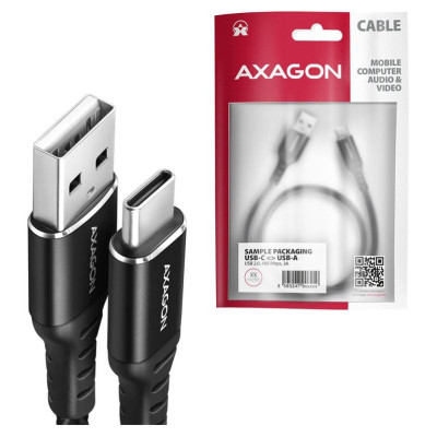 Axagon Data and charging USB 2.0 cable length 1.5 m. 3A. Black braided.