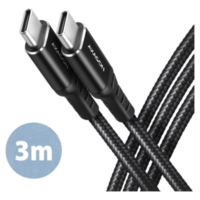 Axagon Data and charging USB 2.0 cable length 3 m. 3A. PD 60W, 3A. Black braided.