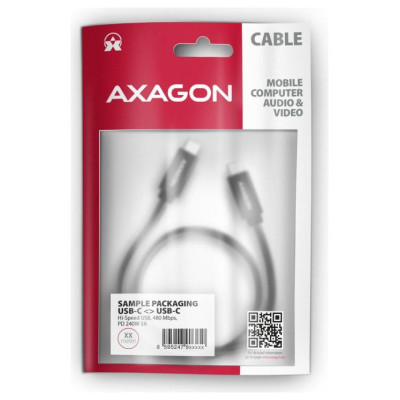 Axagon Data and charging USB 480Mbps cable length 2 m. PD 240W, 5A. Black braided.