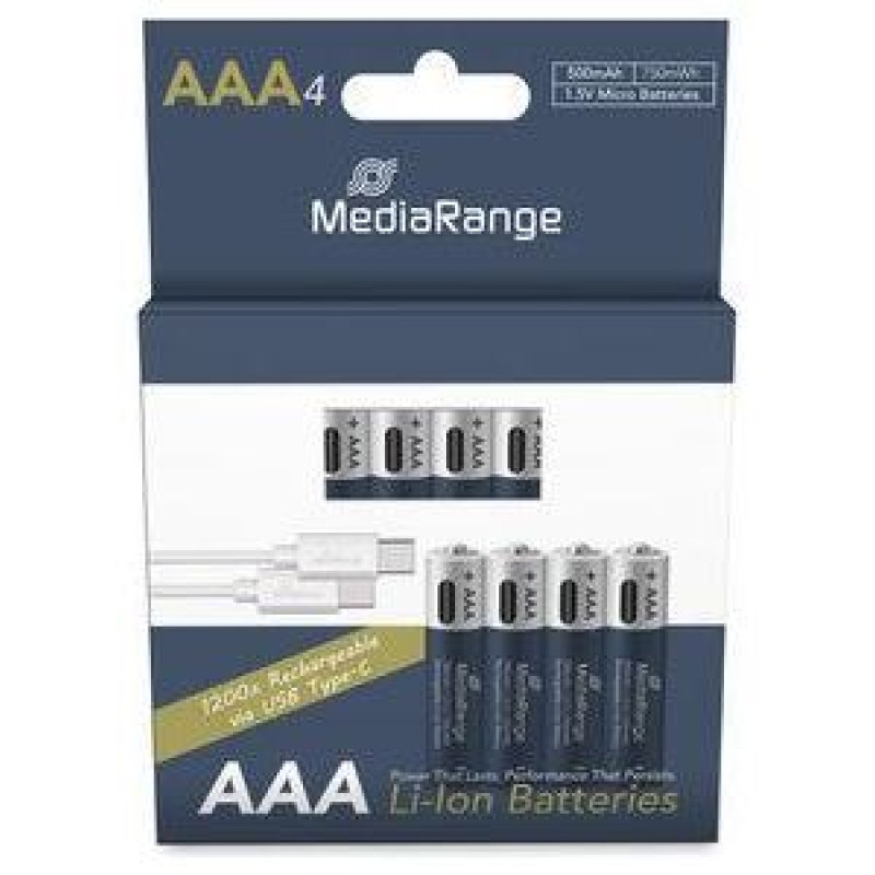 Mediarange BATTERY RECH. LI-ION AAA 1.5V/500MAH 4P MRBAT160 MEDIARANGE