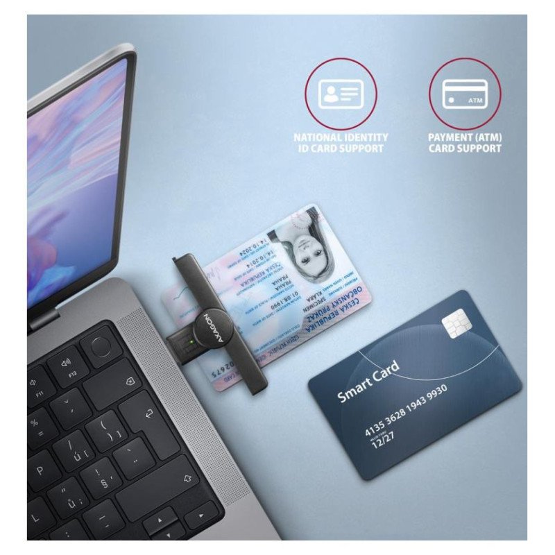 Axagon Foldable pocket USB-A contact Smart / ID card reader.