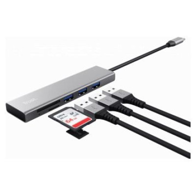 Trust Dokstacija Halyx Fast USB-C Hub & Card Reader Silver