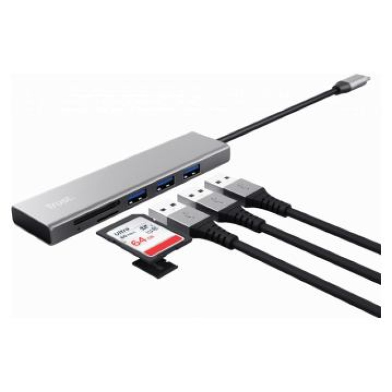 Trust Dokstacija Halyx Fast USB-C Hub & Card Reader Silver