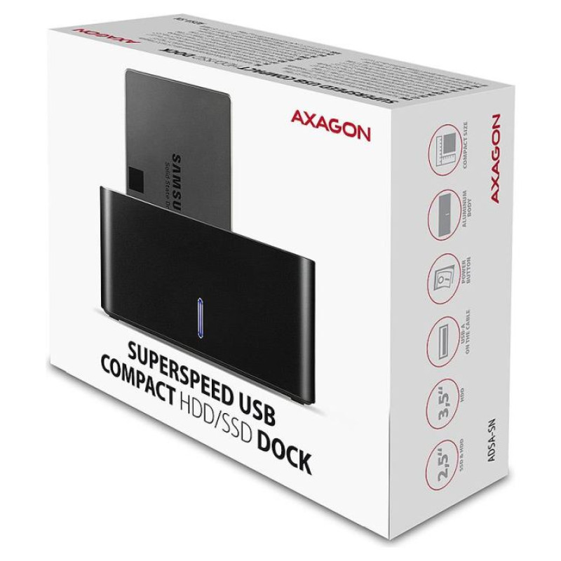 Axagon ADSA-SN USB3.0 - 1x SATA 6G HDD Dock Station, Black