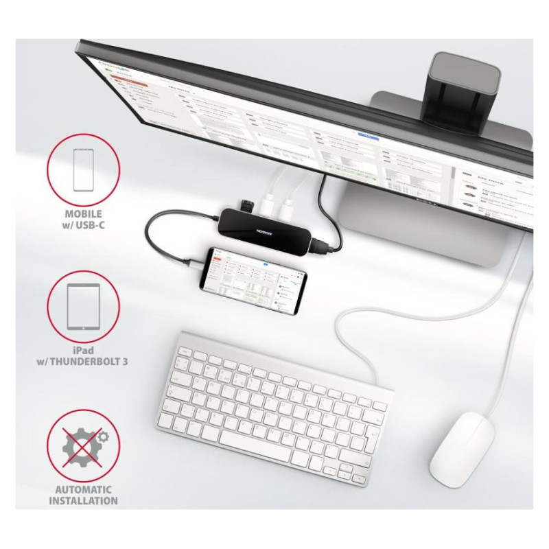 Axagon Multi port USB 3.2 Gen 1 hub. HDMI, four USB-A outputs and Power Delivery. Kabel USB-C 20cm.