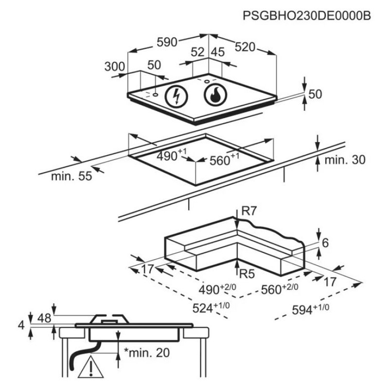 AEG kombinētā plīts virsma, 60 cm - HDB64623NB