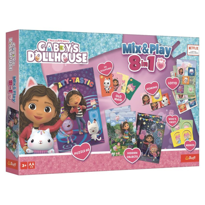 Trefl GABBY&acute;S DOLLHOUSE 8in1 Mix&Play galda spēļu komplekts