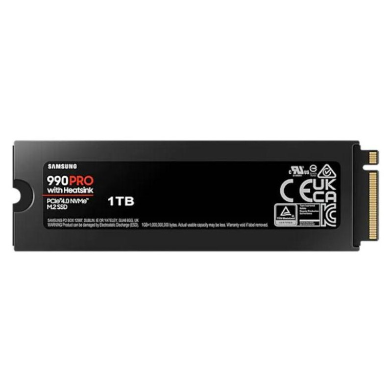 Samsung SSD|SAMSUNG|990 PRO with Heatsink|1TB|M.2|PCIE|NVMe|MLC|Write speed 6900 MBytes/sec|Read speed 7450 MBytes/sec|2.3mm|TBW 600 TB|MTBF 1500000 hours|MZ-V9P1T0CW