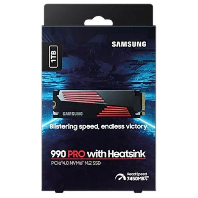 Samsung SSD|SAMSUNG|990 PRO with Heatsink|1TB|M.2|PCIE|NVMe|MLC|Write speed 6900 MBytes/sec|Read speed 7450 MBytes/sec|2.3mm|TBW 600 TB|MTBF 1500000 hours|MZ-V9P1T0CW