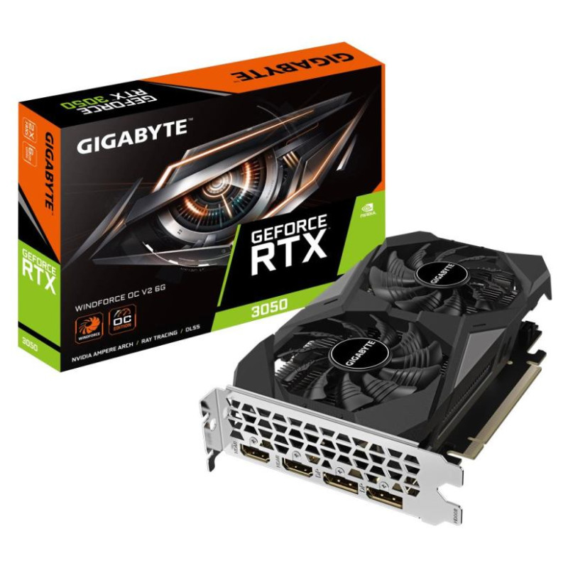 Gigabyte Graphics Card|GIGABYTE|NVIDIA GeForce RTX 3050|6 GB|GDDR6|96 bit|PCIE 4.0 16x|Memory 14000 MHz|GPU 1477 MHz|2xHDMI|2xDisplayPort|GV-N3050WF2OCV2-6GD